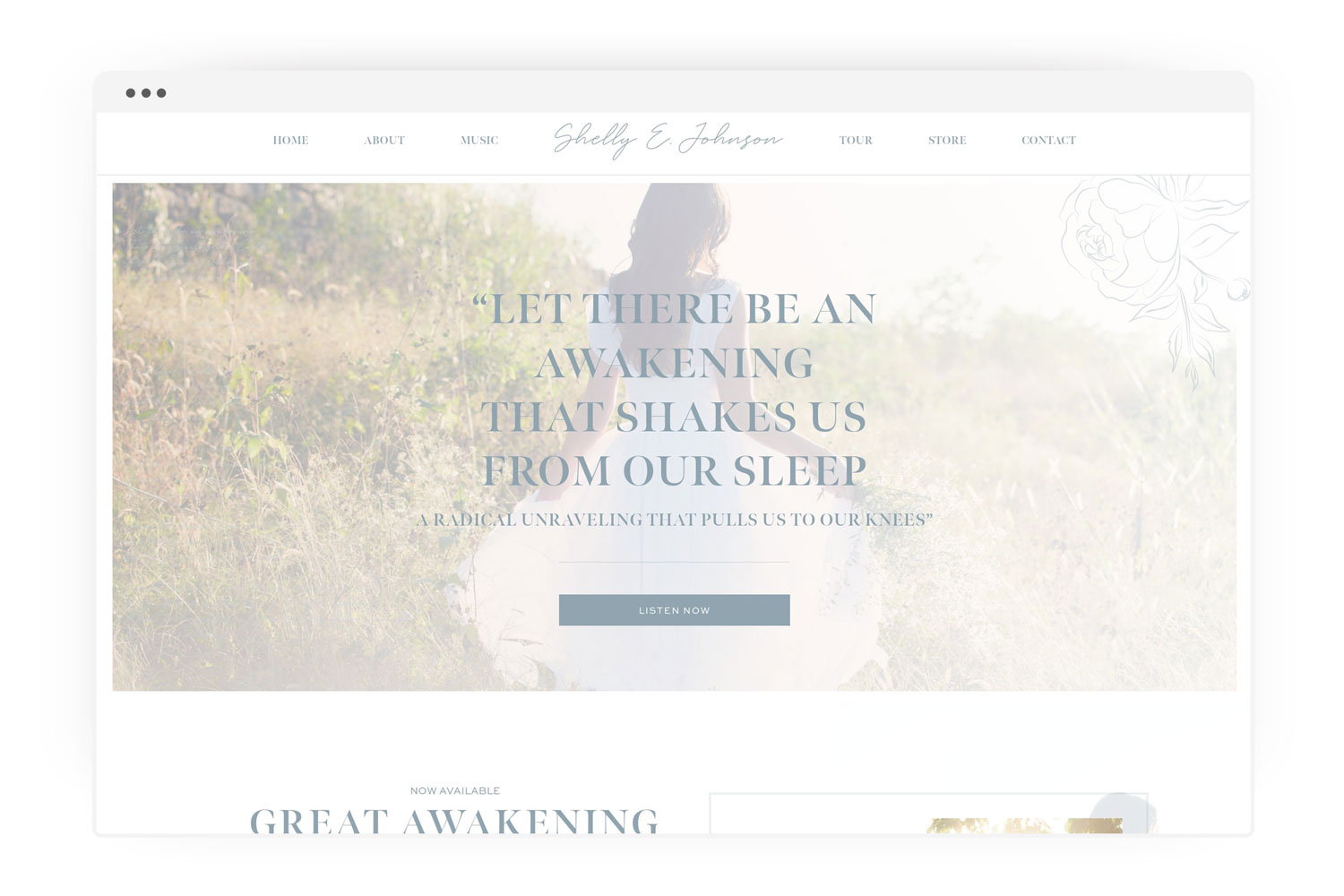 shelly_e_johnson_worship_leader_christian_musician_artist_custom_wordpress_website_album_brand_design_by_franklin_lane_creative