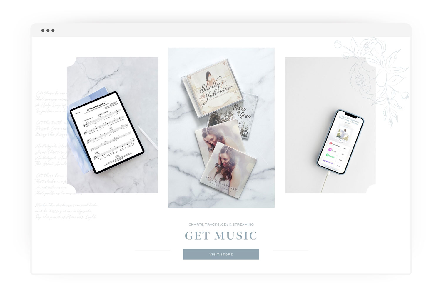 shelly_e_johnson_worship_leader_christian_musician_artist_custom_wordpress_website_album_brand_design_by_franklin_lane_creative
