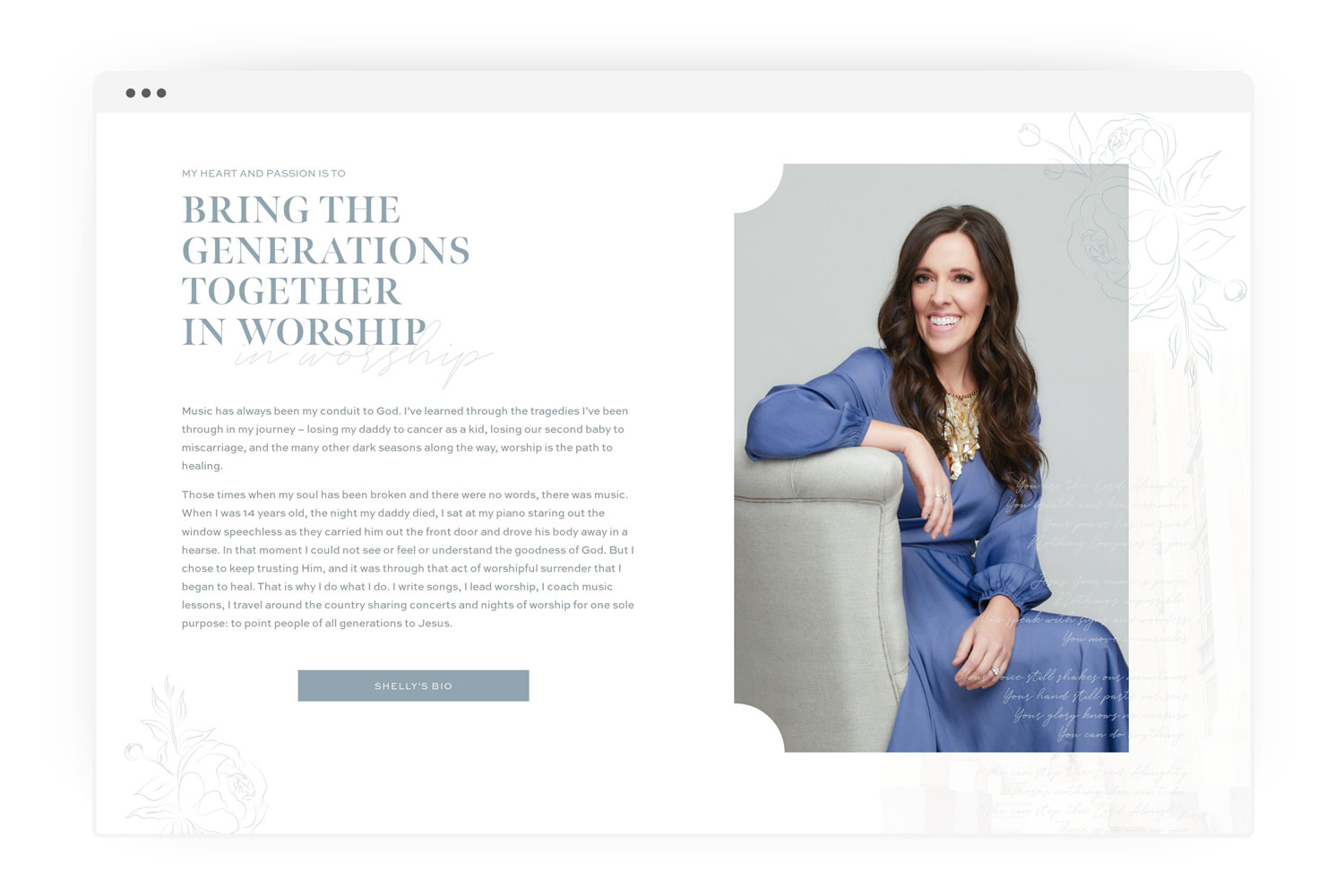 shelly_e_johnson_worship_leader_christian_musician_artist_custom_wordpress_website_album_brand_design_by_franklin_lane_creative
