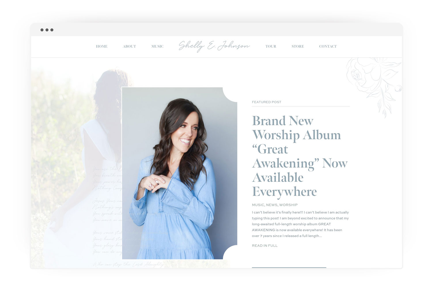 shelly_e_johnson_worship_leader_christian_musician_artist_custom_wordpress_website_album_brand_design_by_franklin_lane_creative